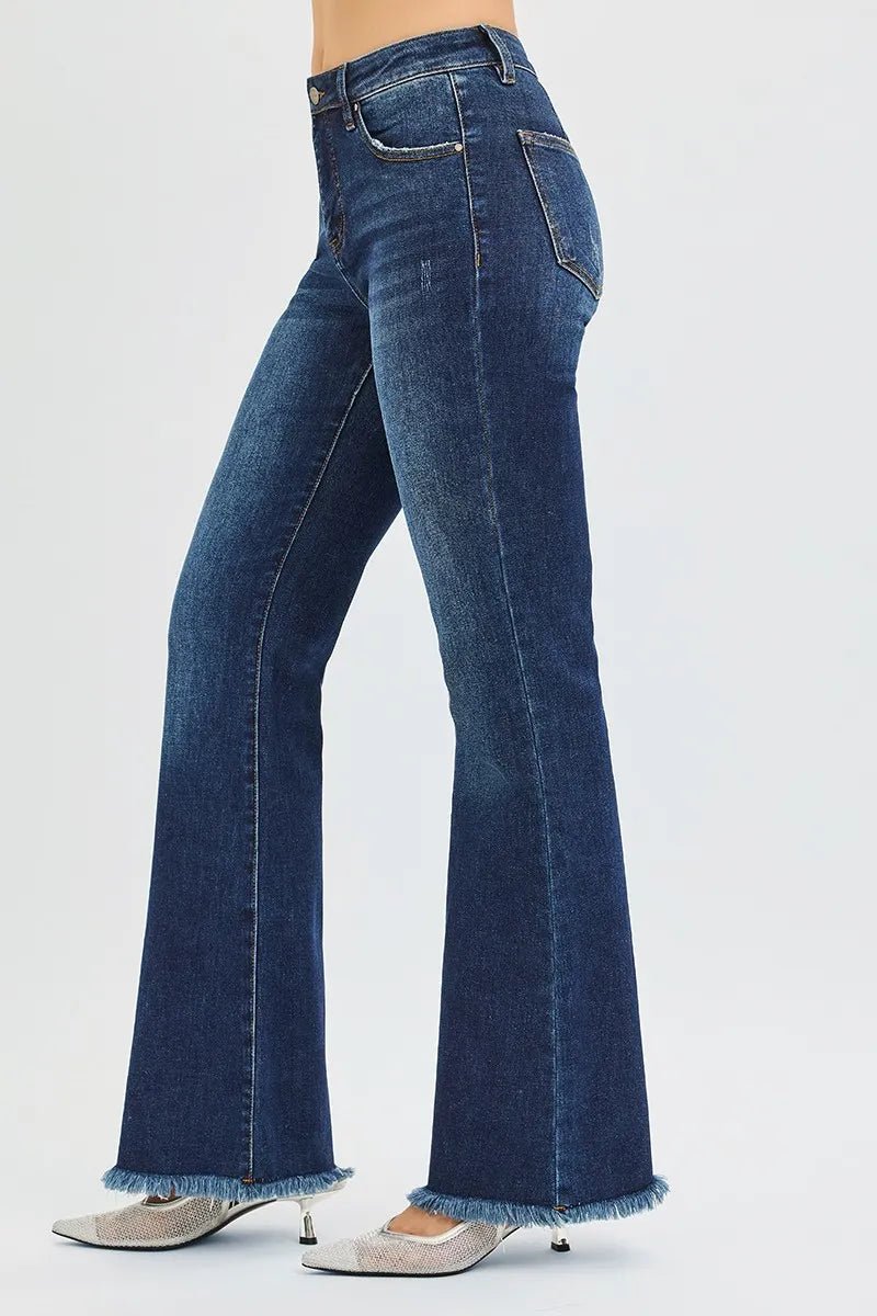 RISEN Full Size Tummy Control Mid Rise Flare Jeans Plus Size - AMVIM