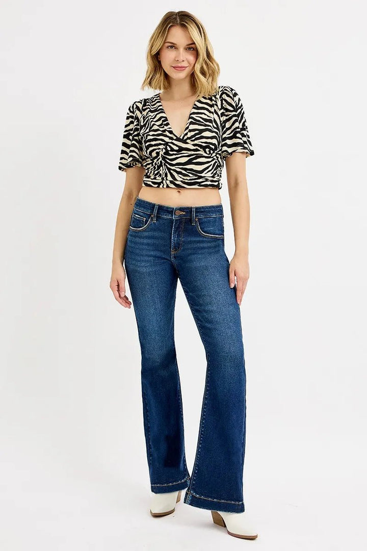 RISEN Full SIze Tummy Control Mid Rise Flare Jeans Plus SIze - AMVIM