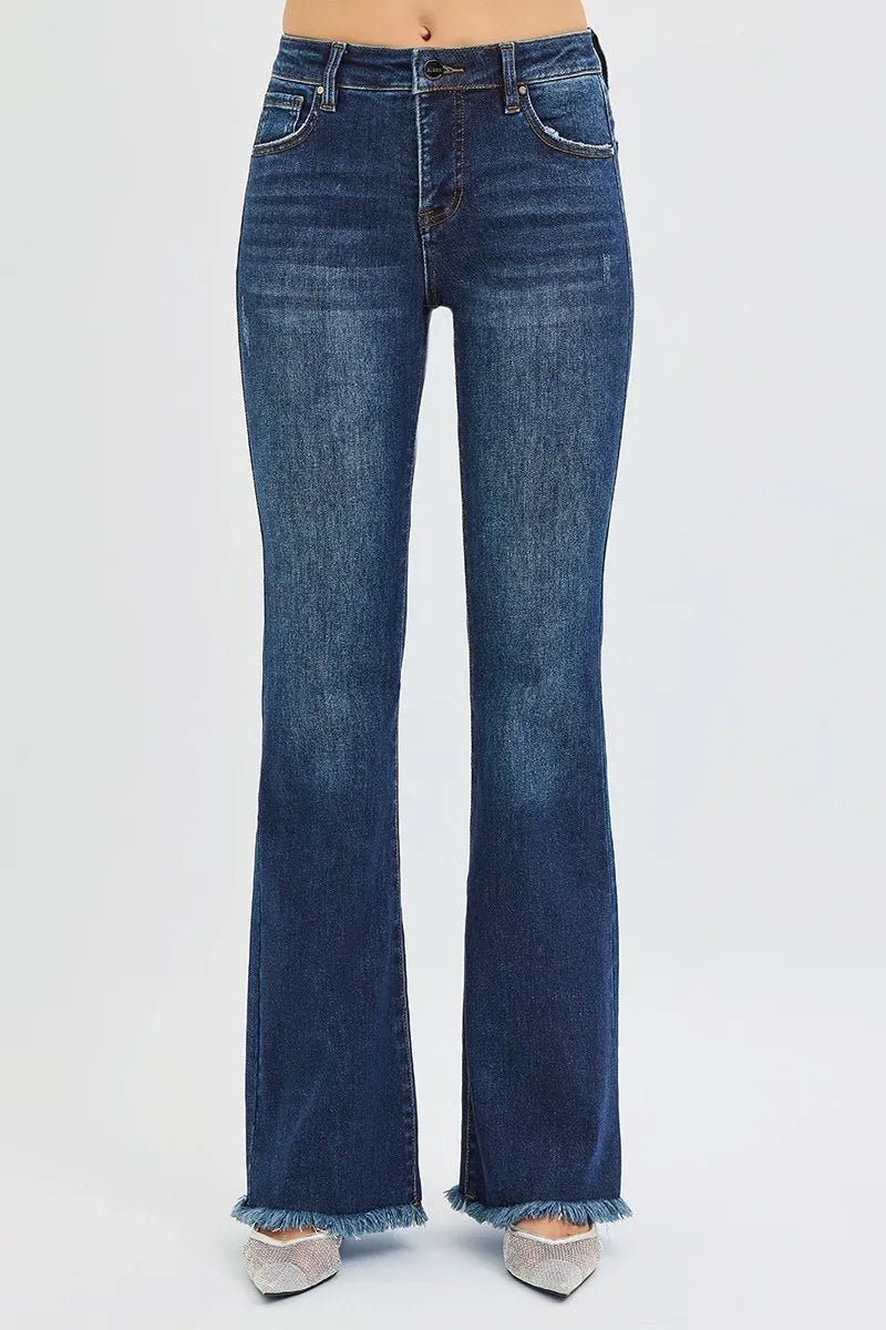 RISEN Full Size Tummy Control Mid Rise Flare Jeans Plus Size - AMVIM