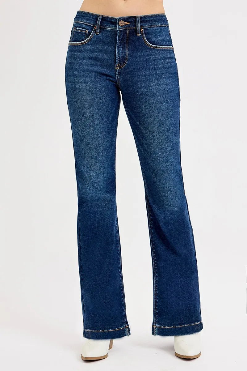 RISEN Full SIze Tummy Control Mid Rise Flare Jeans Plus SIze - AMVIM