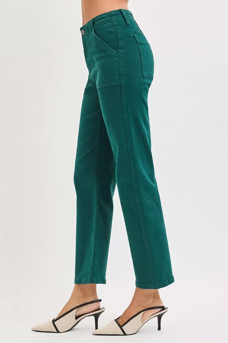 RISEN High Rise Ankle Flare Jeans with Patch Pockets - AMVIM