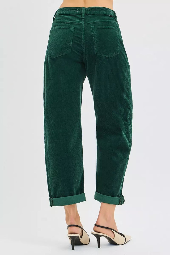 RISEN High Rise Crop Barrel Cordurory Pants - AMVIM
