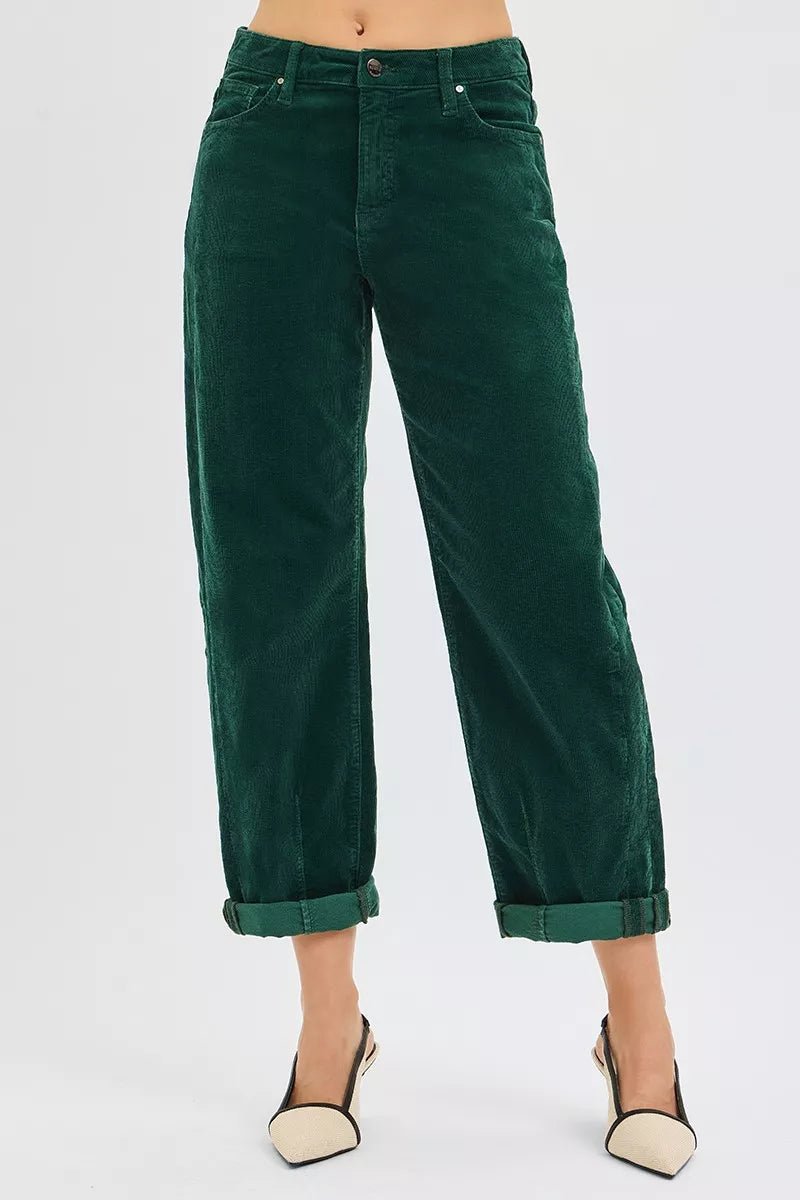 RISEN High Rise Crop Barrel Cordurory Pants - AMVIM