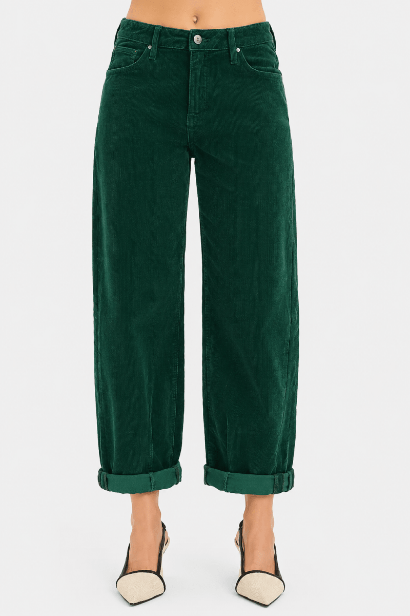 RISEN High Rise Crop Barrel Cordurory Pants - AMVIM