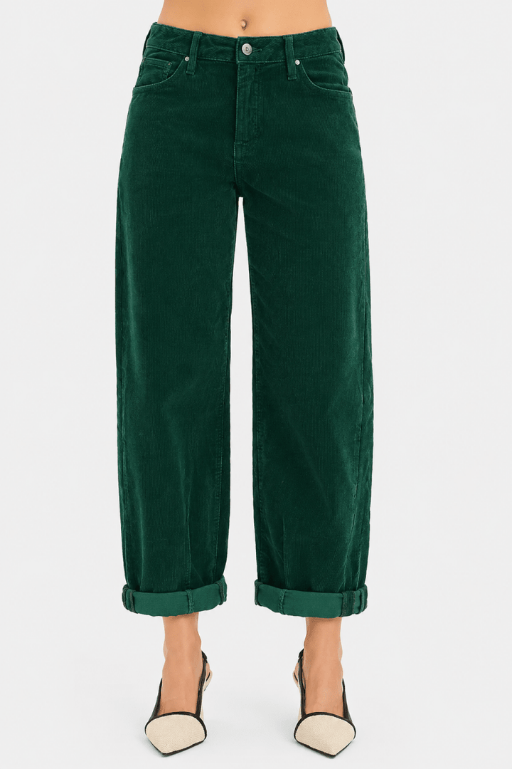 RISEN High Rise Crop Barrel Cordurory Pants - AMVIM