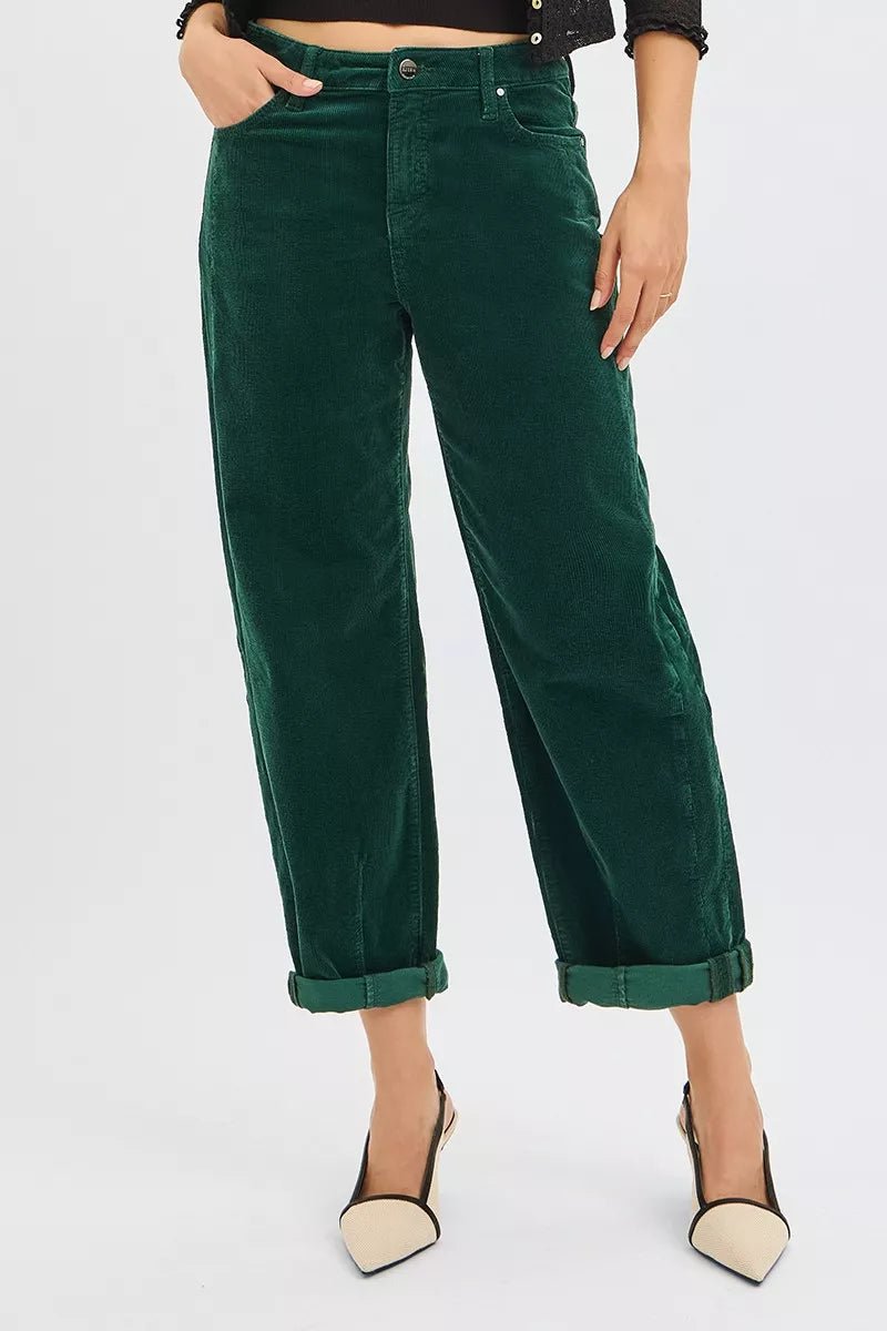 RISEN High Rise Crop Barrel Cordurory Pants - AMVIM