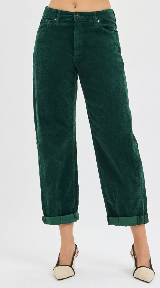 RISEN High Rise Crop Barrel Cordurory Pants - AMVIM