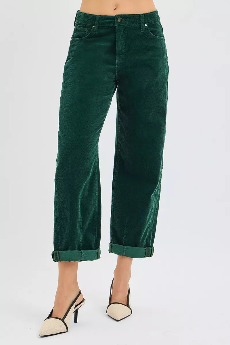 RISEN High Rise Crop Barrel Cordurory Pants - AMVIM
