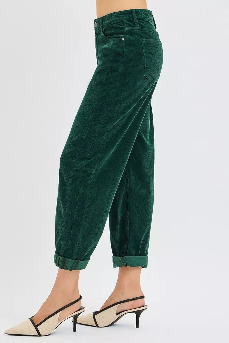 RISEN High Rise Crop Barrel Cordurory Pants - AMVIM