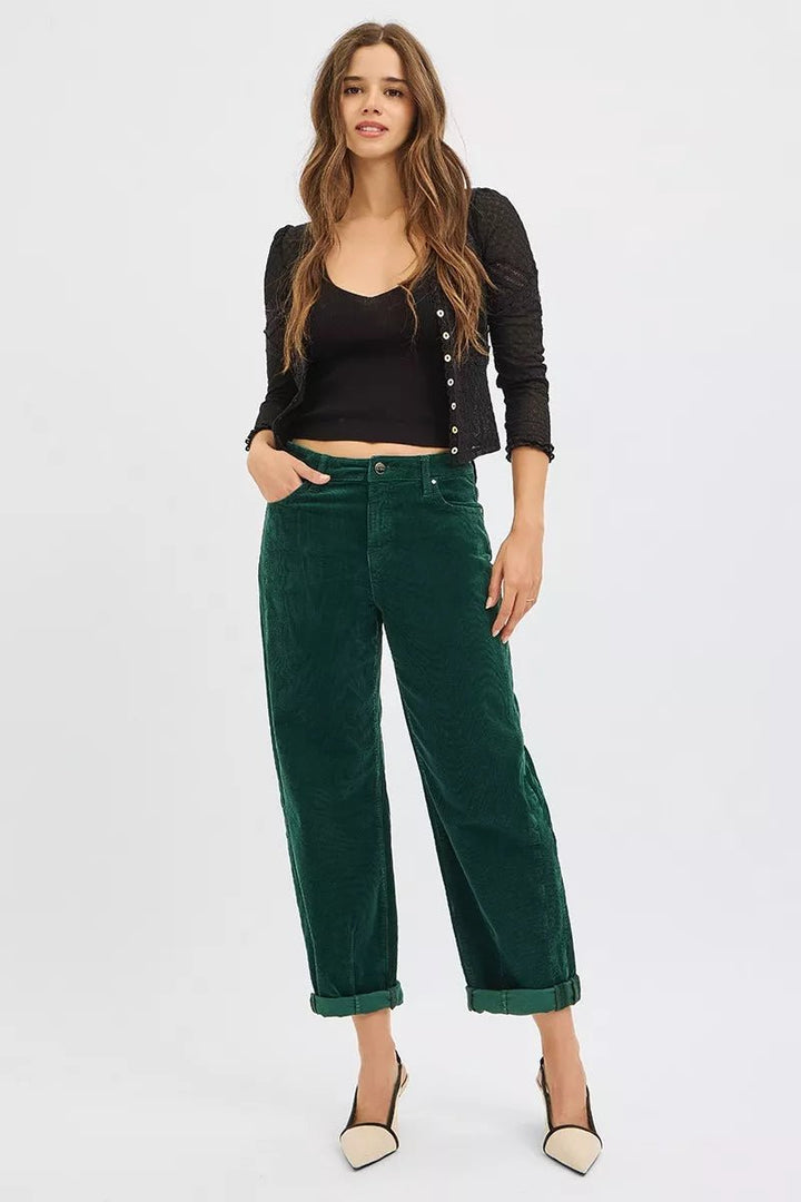 RISEN High Rise Crop Barrel Cordurory Pants - AMVIM