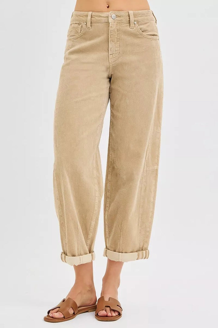 RISEN High Rise Crop Corduroy Pants - AMVIM