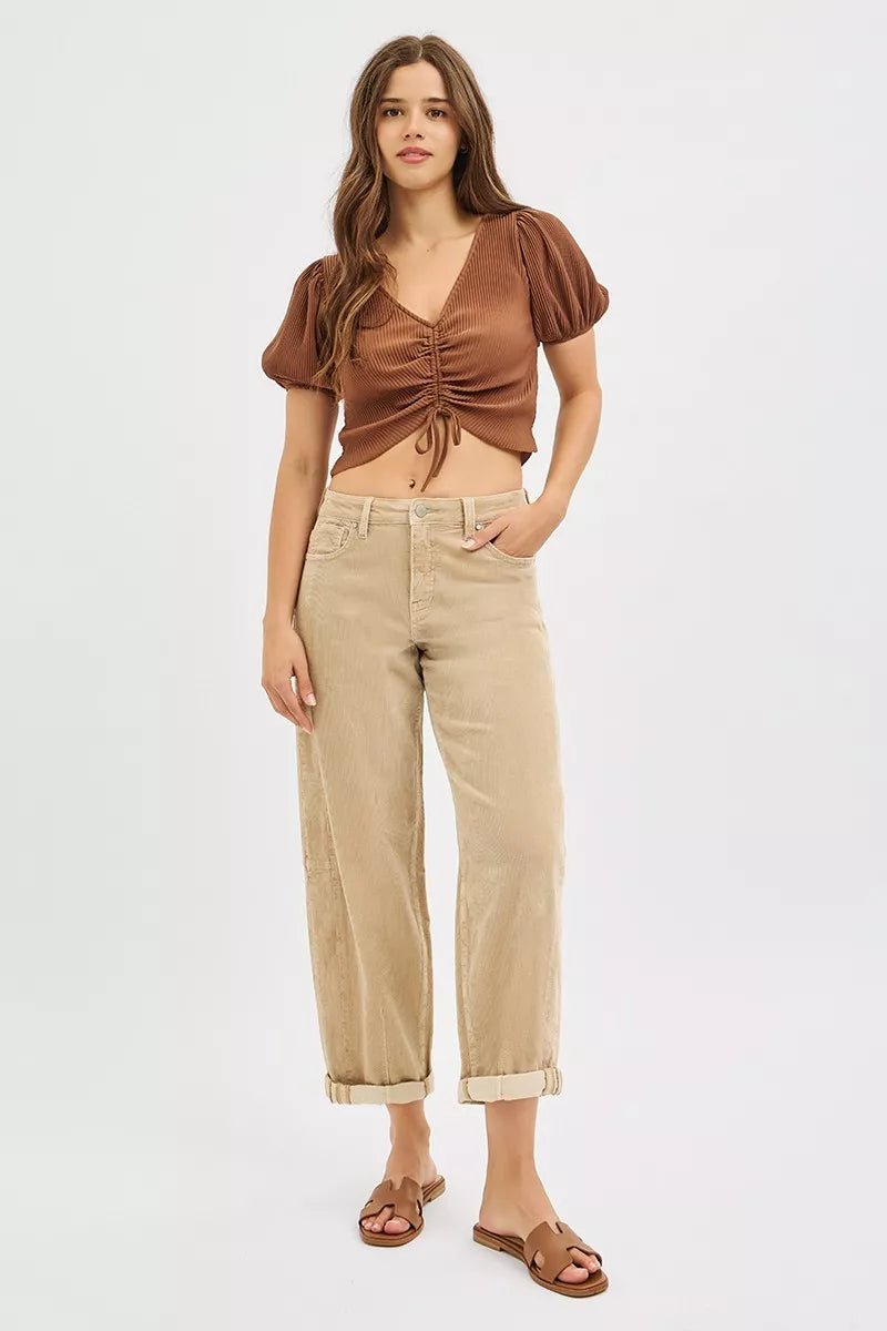 RISEN High Rise Crop Corduroy Pants - AMVIM