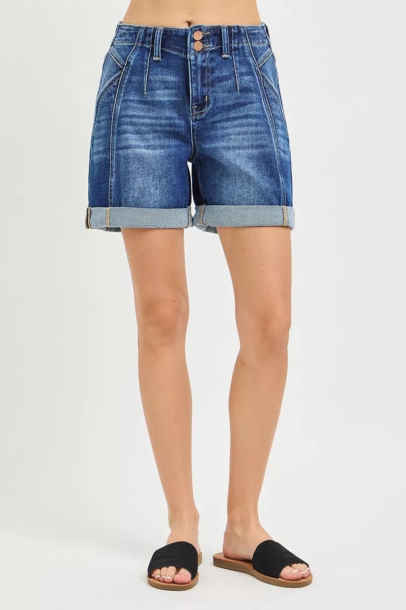 RISEN High Rise Cuffed Denim Shorts - AMVIM