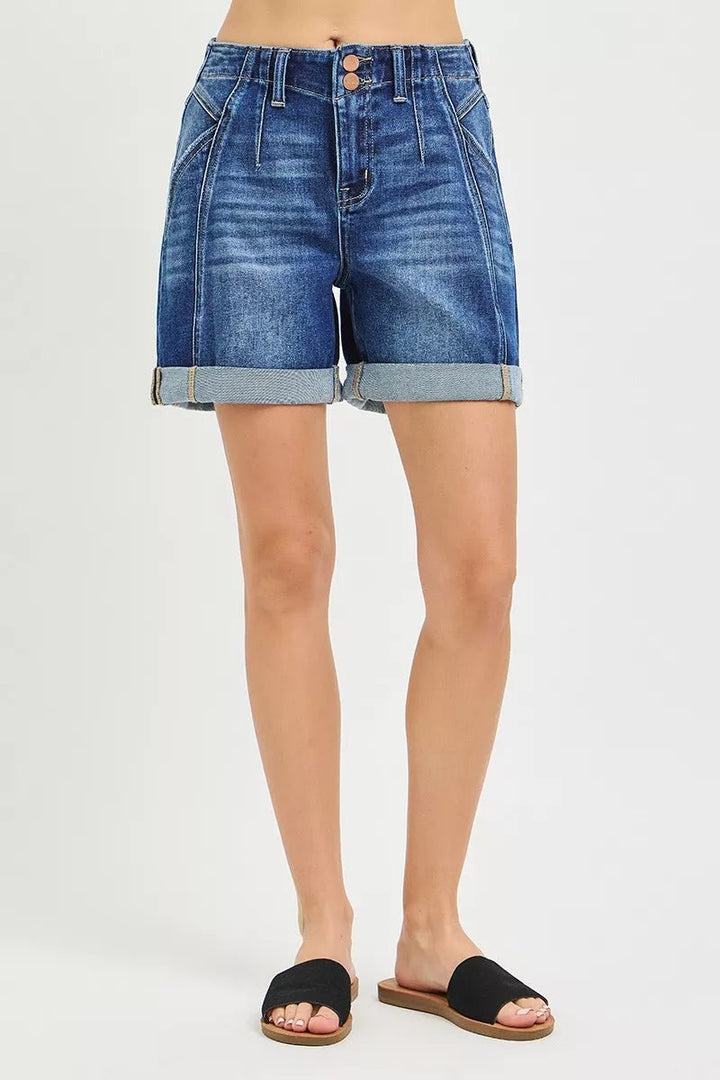 RISEN High Rise Cuffed Denim Shorts - AMVIM