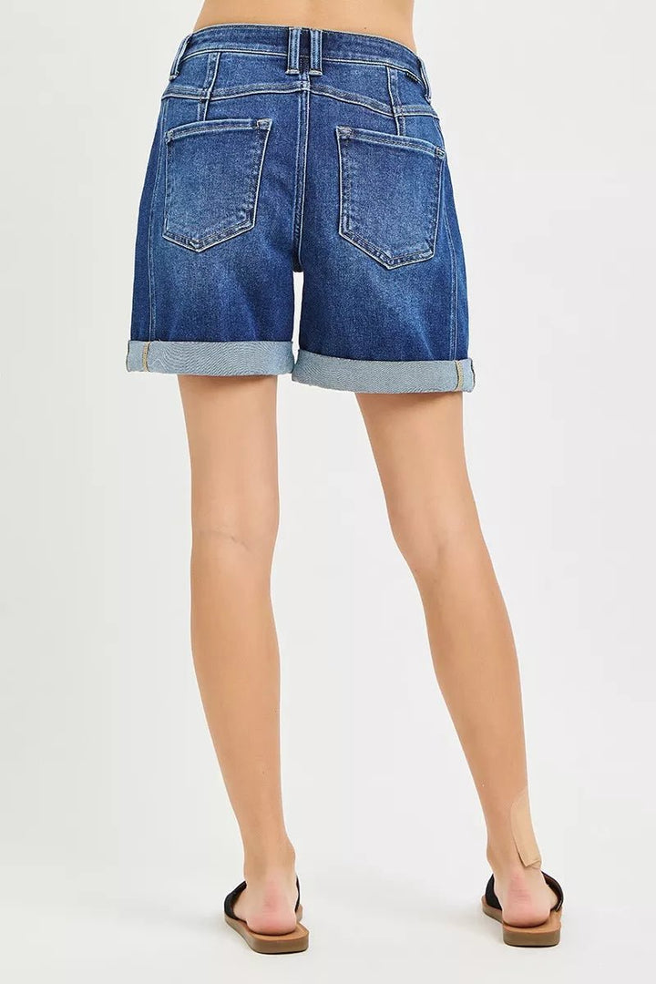 RISEN High Rise Cuffed Denim Shorts - AMVIM
