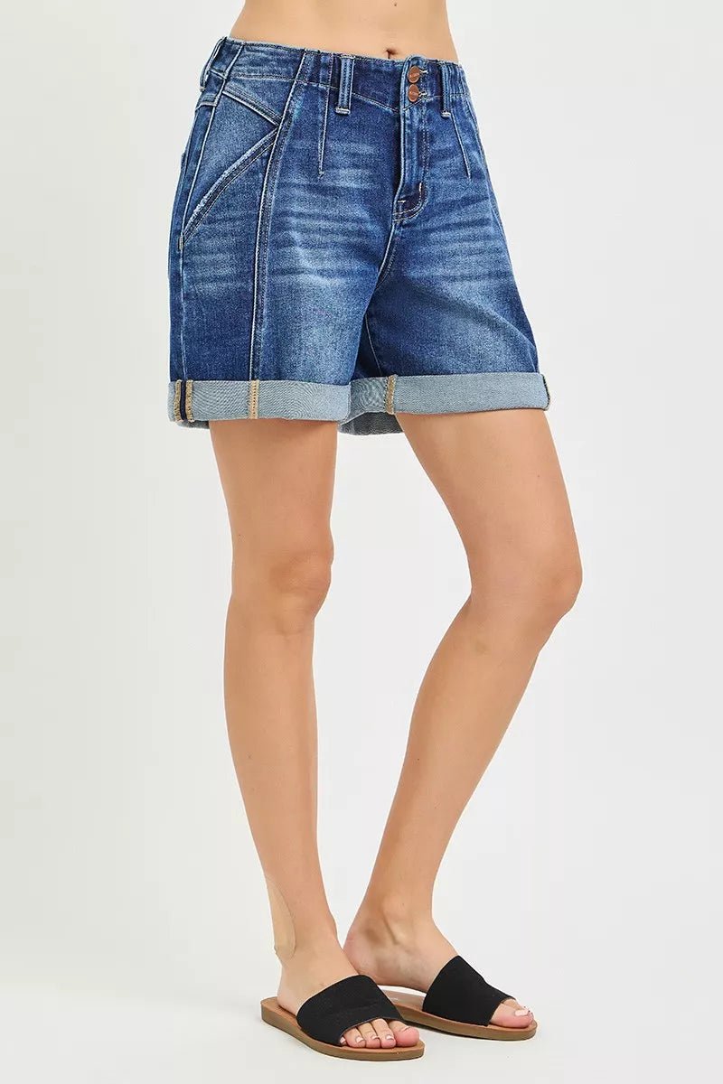 RISEN High Rise Cuffed Denim Shorts - AMVIM