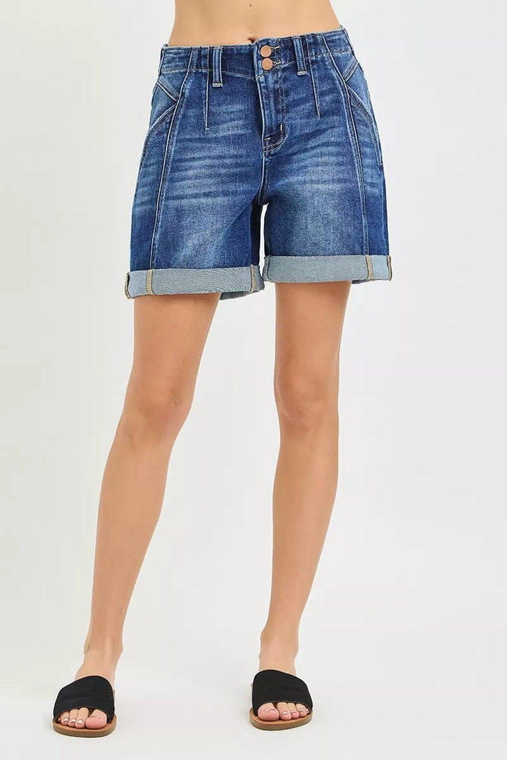 RISEN High Rise Cuffed Denim Shorts - AMVIM