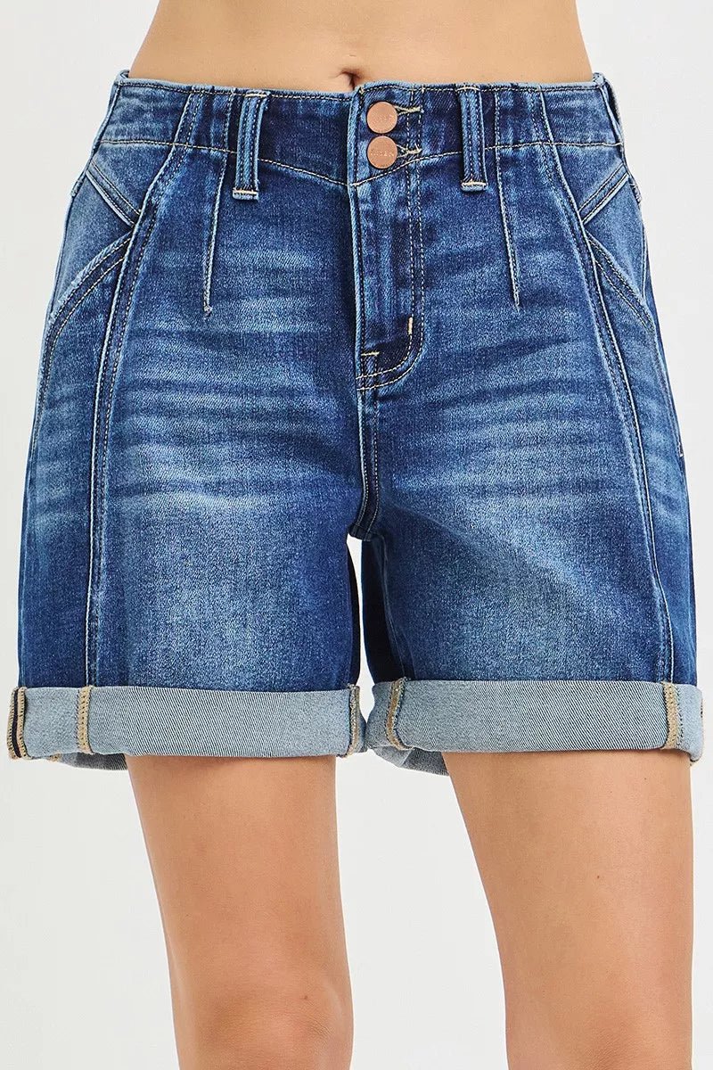 RISEN High Rise Cuffed Denim Shorts - AMVIM