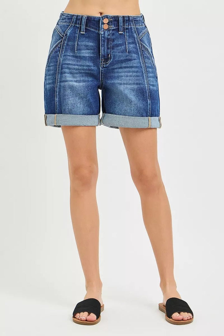 RISEN High Rise Cuffed Denim Shorts - AMVIM