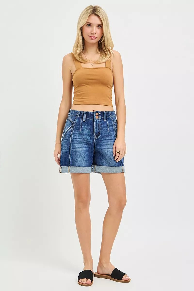 RISEN High Rise Cuffed Denim Shorts - AMVIM