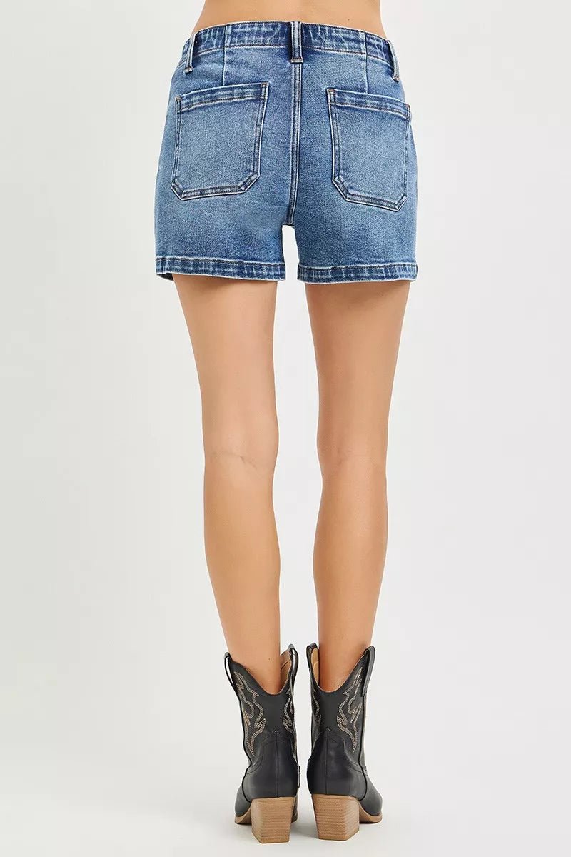 RISEN High Rise Front Tie Up Shorts with Patch Pockets - AMVIM