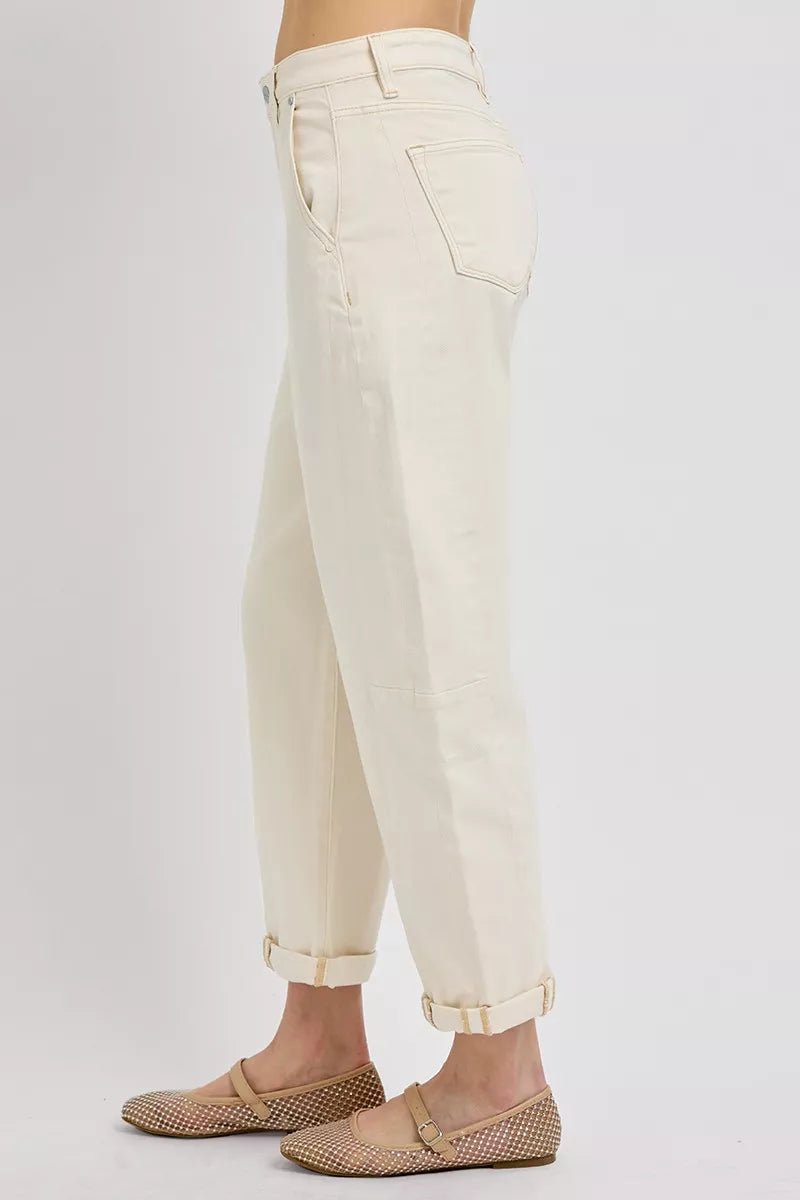RISEN High Rise Relaxed Cuffed Barrel Jeans - AMVIM