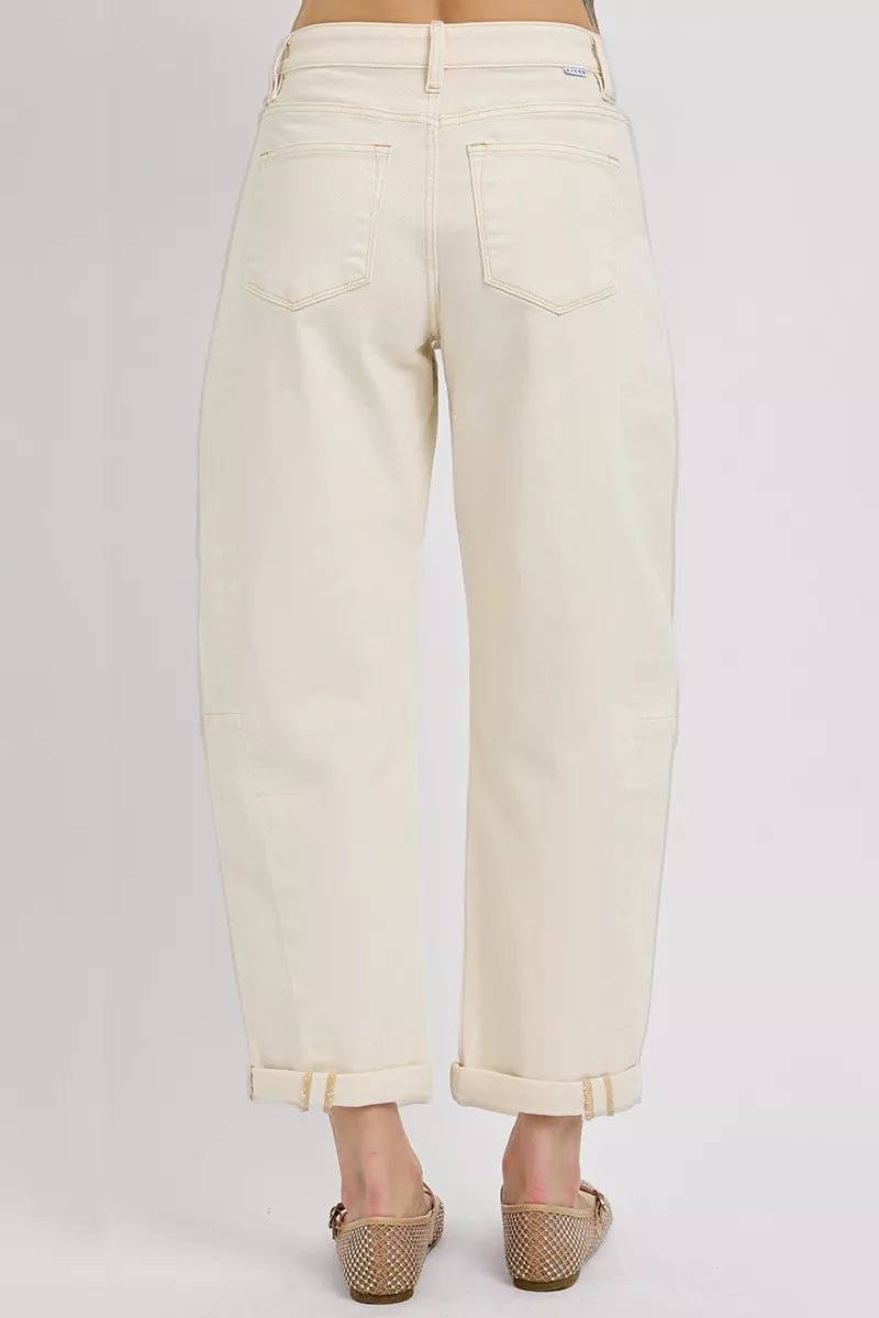 RISEN High Rise Relaxed Cuffed Barrel Jeans - AMVIM
