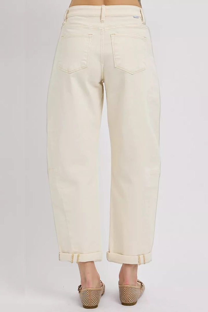 RISEN High Rise Relaxed Cuffed Barrel Jeans - AMVIM
