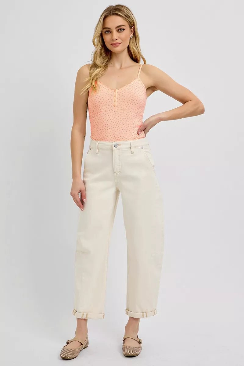 RISEN High Rise Relaxed Cuffed Barrel Jeans - AMVIM