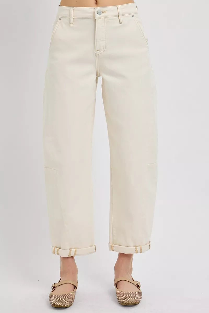 RISEN High Rise Relaxed Cuffed Barrel Jeans - AMVIM