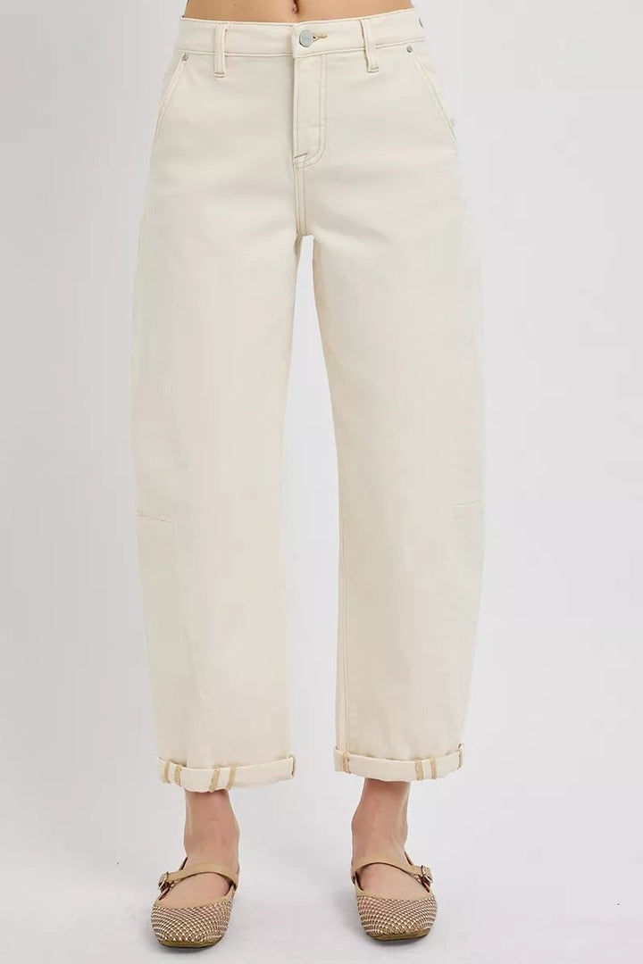 RISEN High Rise Relaxed Cuffed Barrel Jeans - AMVIM