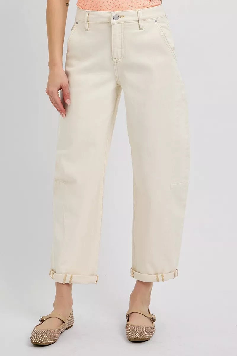 RISEN High Rise Relaxed Cuffed Barrel Jeans - AMVIM