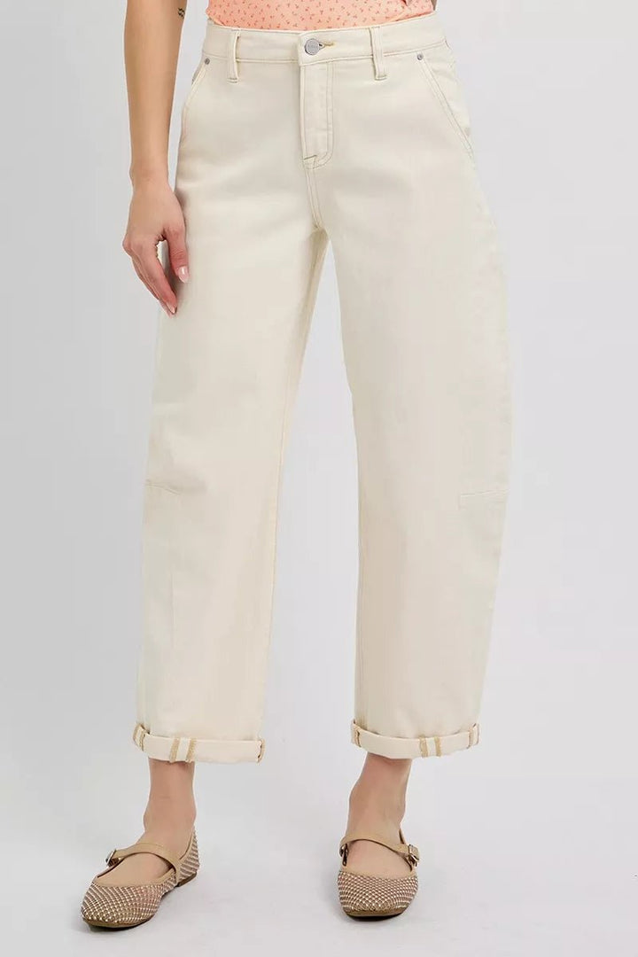 RISEN High Rise Relaxed Cuffed Barrel Jeans - AMVIM