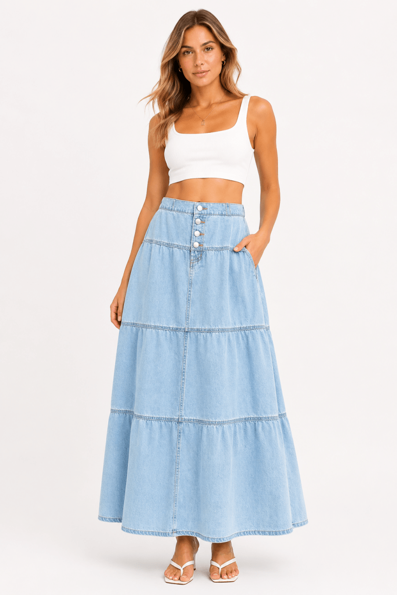 RISEN High Rise Ruffle Long Skirts - AMVIM