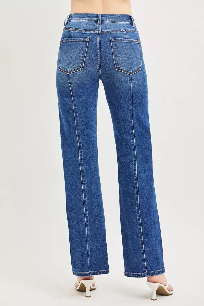 RISEN High Rise Straight Patch Pocket Seamed Jeans - AMVIM