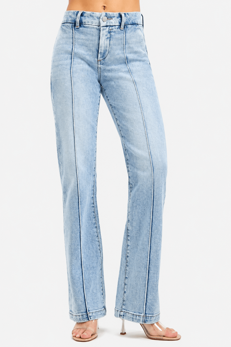 RISEN High Rise Straight Pin Tuck Jeans with Tummy Control - AMVIM