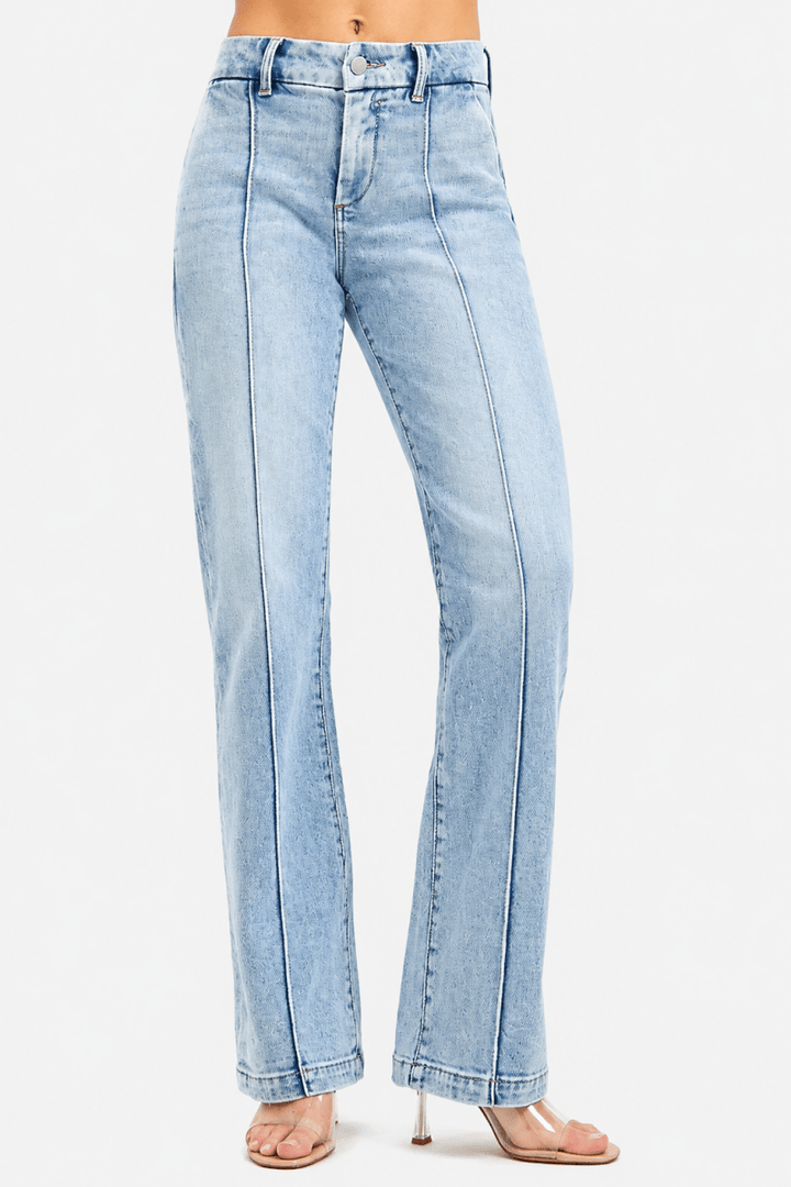 RISEN High Rise Straight Pin Tuck Jeans with Tummy Control - AMVIM