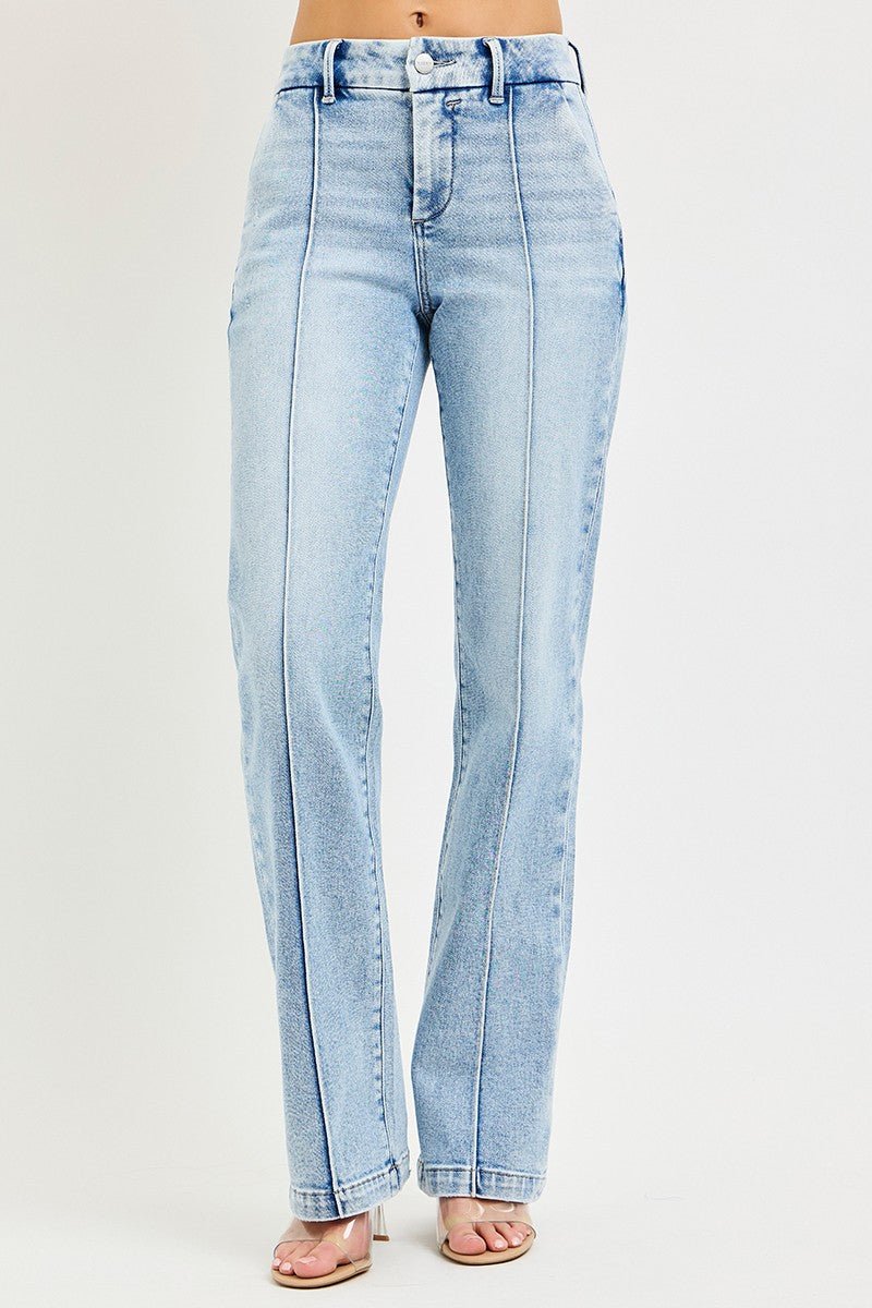 RISEN High Rise Straight Pin Tuck Jeans with Tummy Control - AMVIM