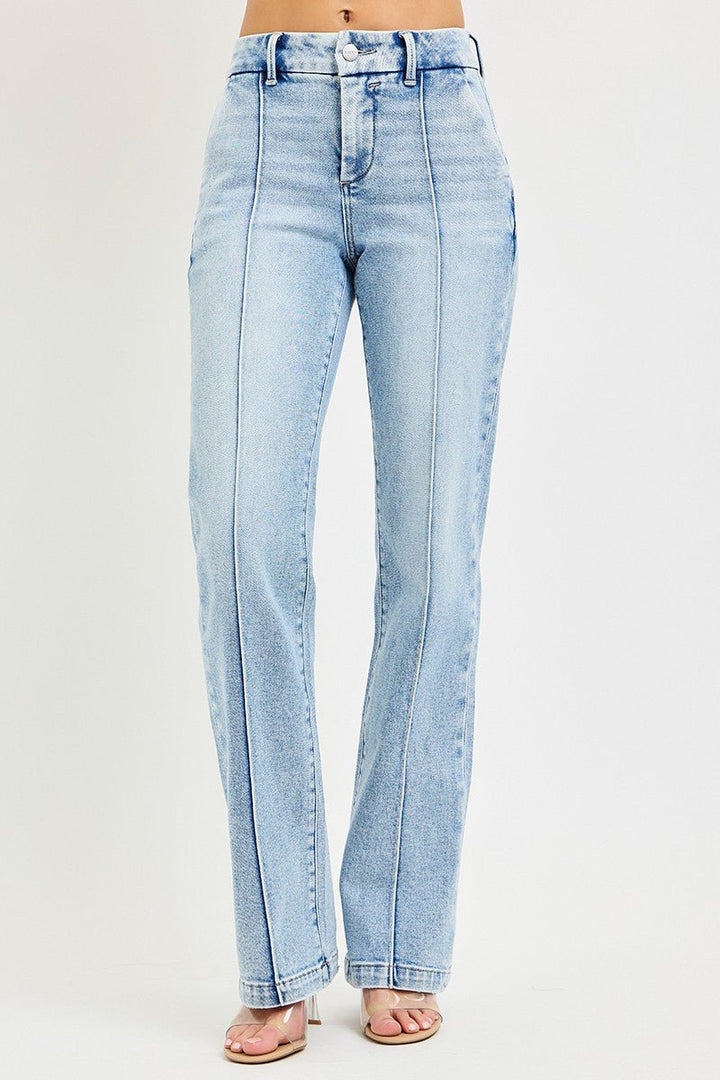 RISEN High Rise Straight Pin Tuck Jeans with Tummy Control - AMVIM