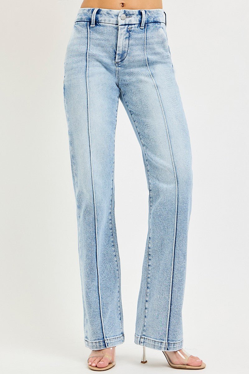 RISEN High Rise Straight Pin Tuck Jeans with Tummy Control - AMVIM