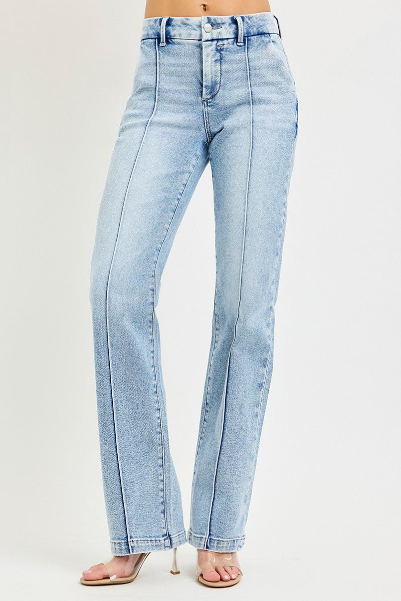 RISEN High Rise Straight Pin Tuck Jeans with Tummy Control - AMVIM