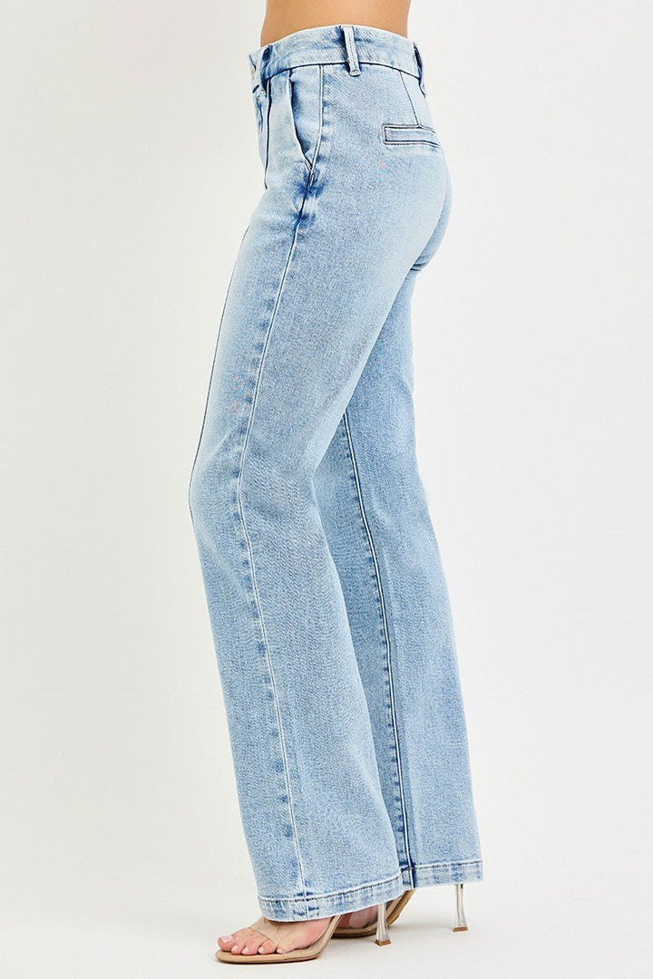 RISEN High Rise Straight Pin Tuck Jeans with Tummy Control - AMVIM