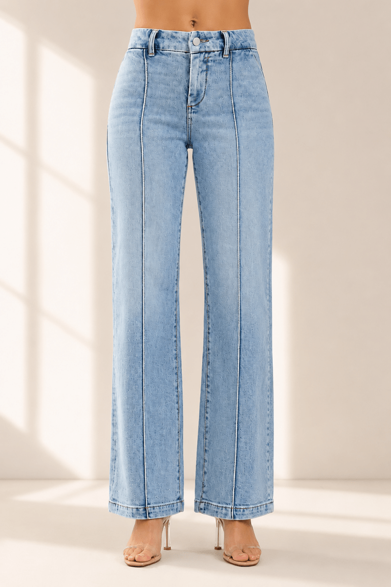 RISEN High Rise Straight Pin Tuck Jeans with Tummy Control - AMVIM