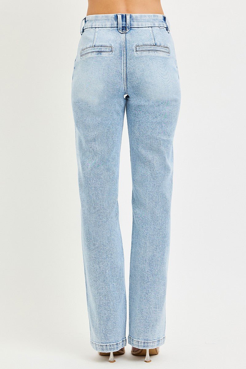 RISEN High Rise Straight Pin Tuck Jeans with Tummy Control - AMVIM