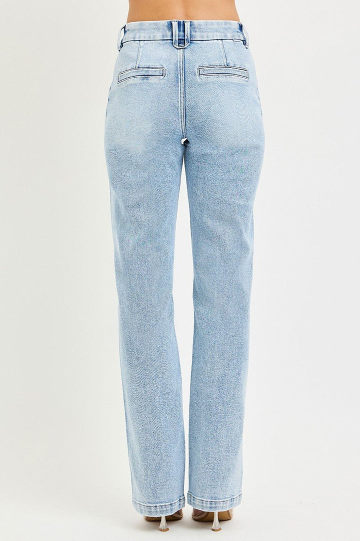 RISEN High Rise Straight Pin Tuck Jeans with Tummy Control - AMVIM