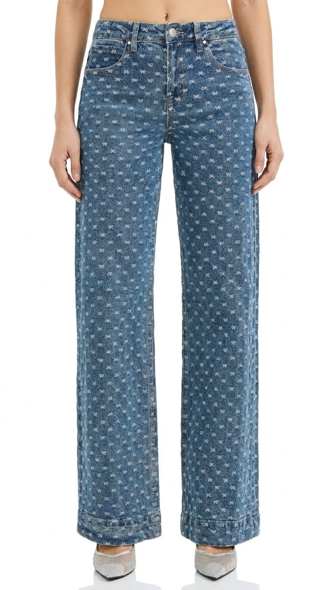 RISEN High Rise Wide Leg Bow Embroidered Jeans - AMVIM