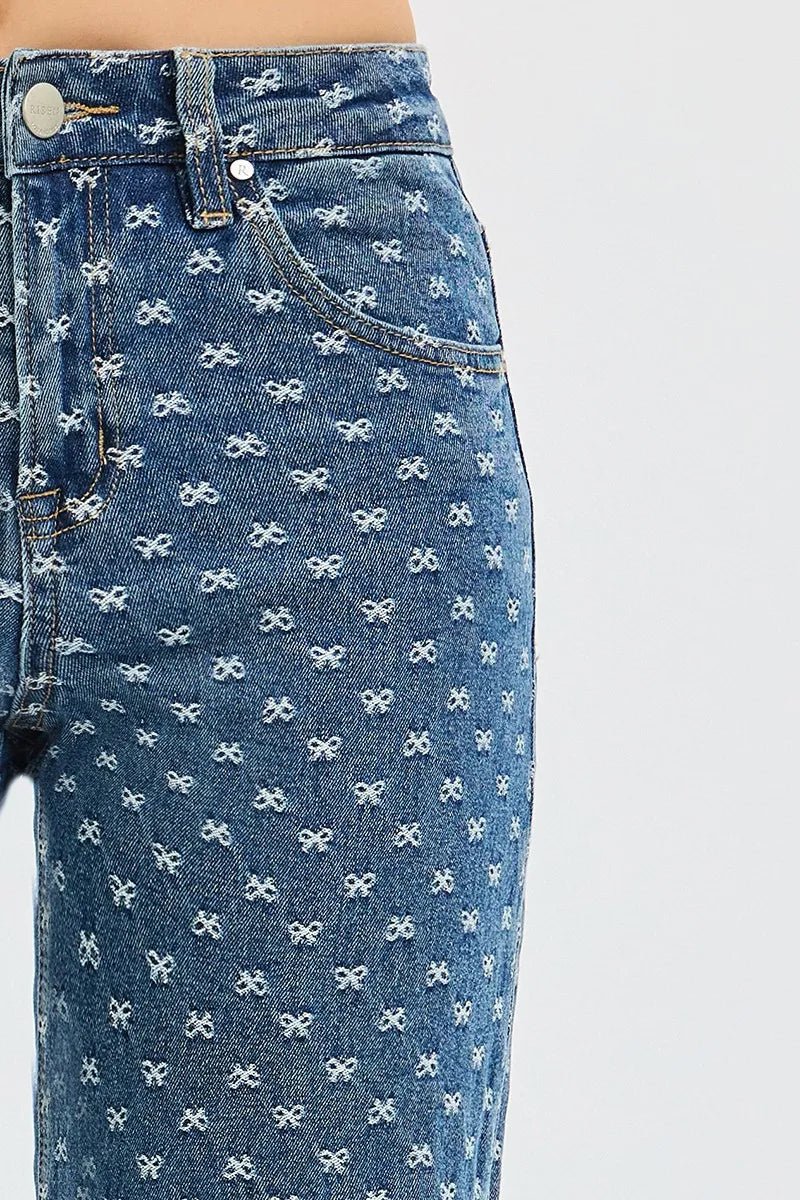 RISEN High Rise Wide Leg Bow Embroidered Jeans - AMVIM