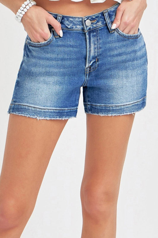 RISEN Low Rise Slit Denim Shorts - AMVIM