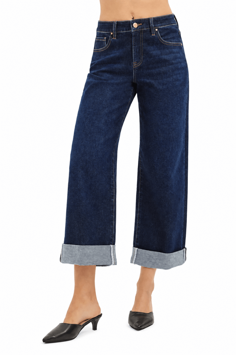 RISEN Mid Rise Ankle Wide Roll-Up Jeans - AMVIM
