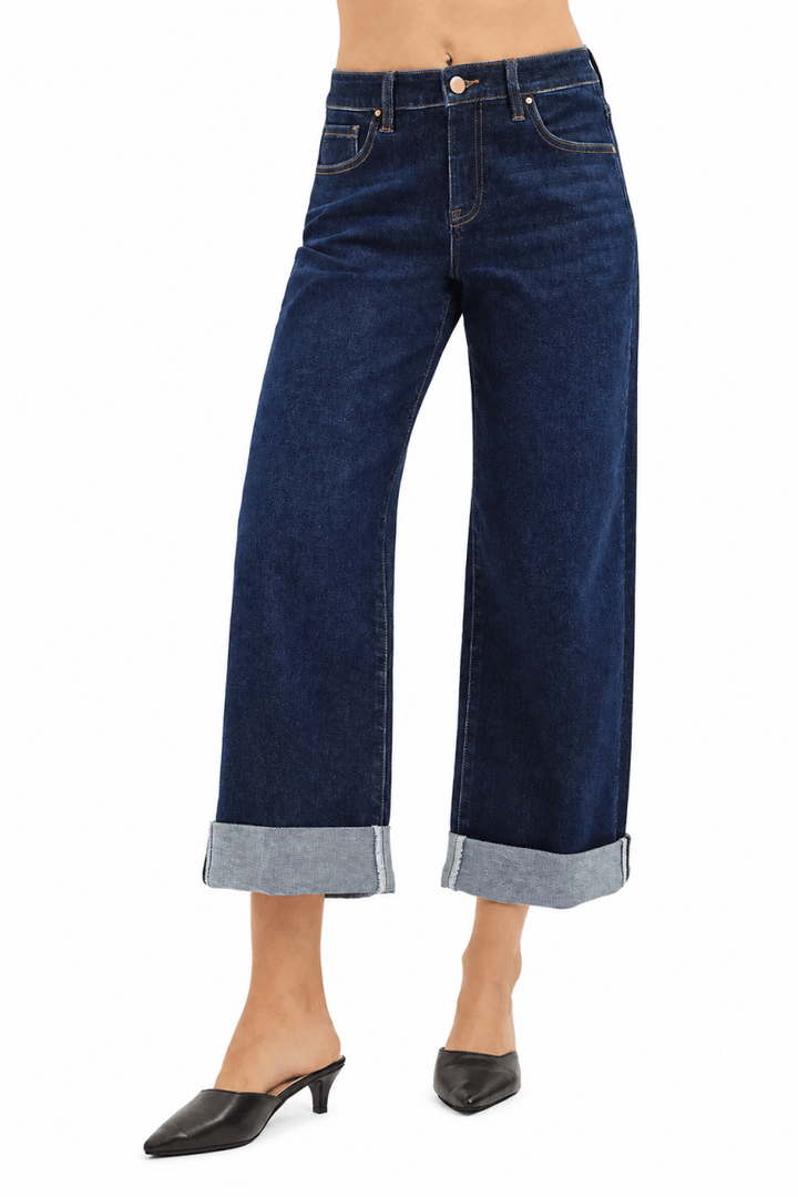 RISEN Mid Rise Ankle Wide Roll-Up Jeans - AMVIM